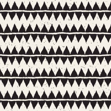 El çekilmiş soyut seamless modeli siyah beyaz. Retro serbest çentikli çizgiler doku.