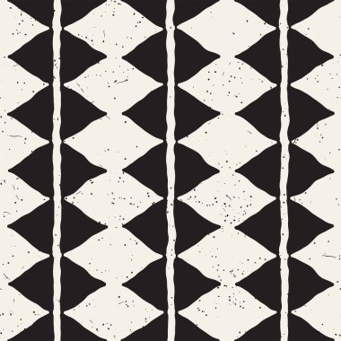 El çekilmiş soyut seamless modeli siyah beyaz. Retro serbest çentikli çizgiler doku.