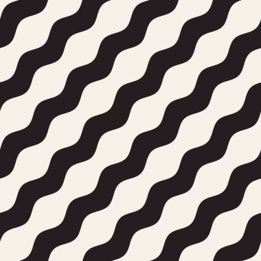 Desen vektör sorunsuz siyah ve beyaz dalgalı çizgiler. Geometrik arka plan tasarlamak.