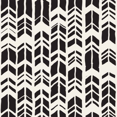 Dikişsiz el çekilmiş tarzı chevron desen siyah ve beyaz. Soyut vektör grungy arka plan