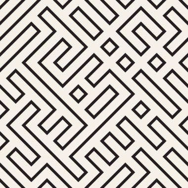 Şık çizgiler kafes. Etnik tek renkli doku. Geometrik arka plan tasarlamak. Vektör sorunsuz siyah-beyaz desen.