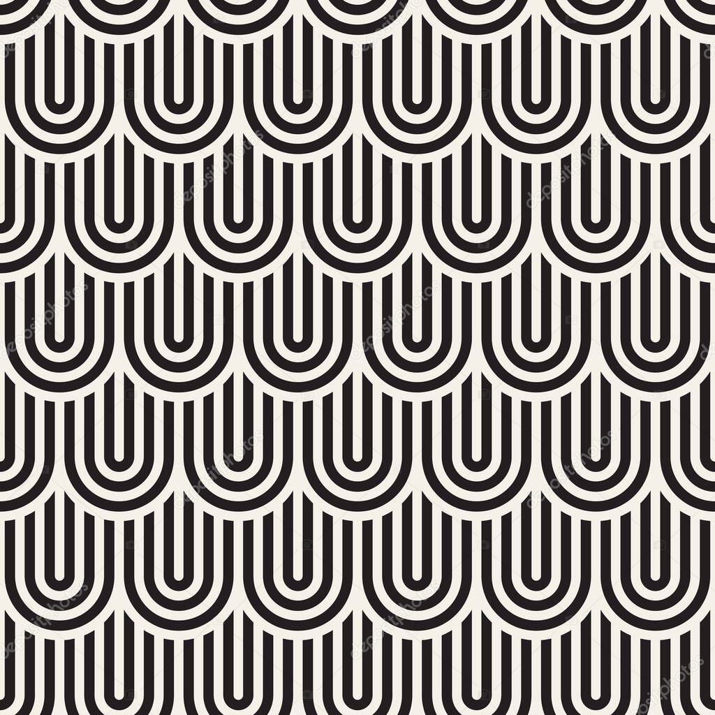 Vector seamless pattern. Concentric bold circles. Geometric striped ornament. Round lines stylish background.