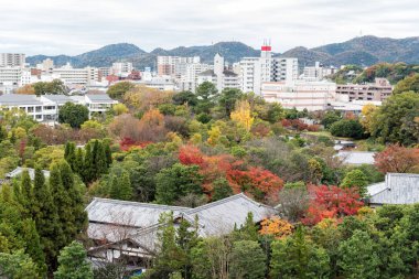Havadan görünümü Himeji ikamet şehir merkezinde Himeji kale Hyogo, Kansai, Japonya