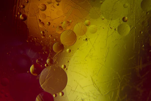 Suda daireler ve yağ kabarcıkları var. Yakın plan.