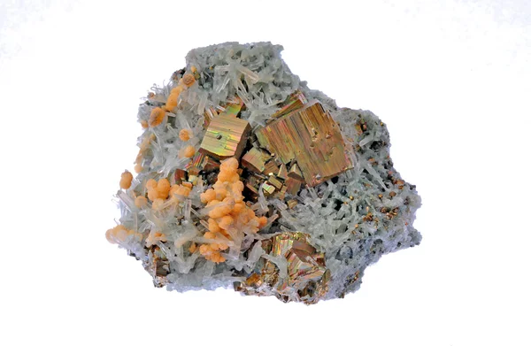 Quartz ,pyrite cubes and dolomite — Stock Photo, Image
