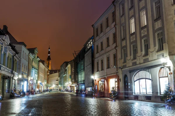 Visão Noturna Rua Tallinn Estonia — Fotografia de Stock