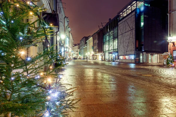 Sokağın Tallinn Estonya gece görünümü
