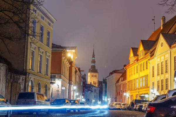 Night View Street Tallinn Estonia — Stock Photo, Image
