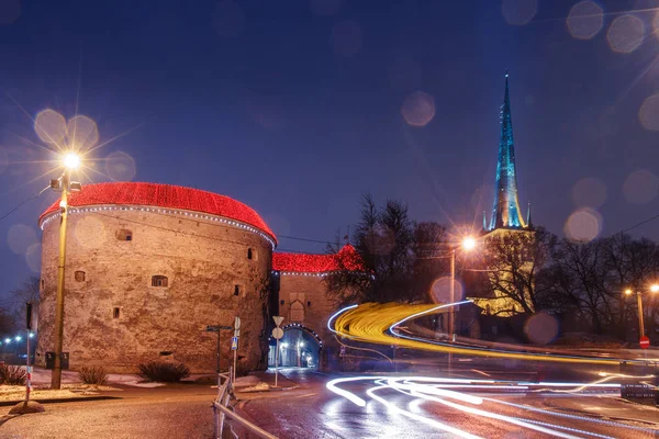 Ночной Вид Улицу Таллинн Эстония — стоковое фото