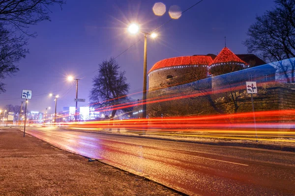 Night View Street Tallinn Estonia — Stock Photo, Image