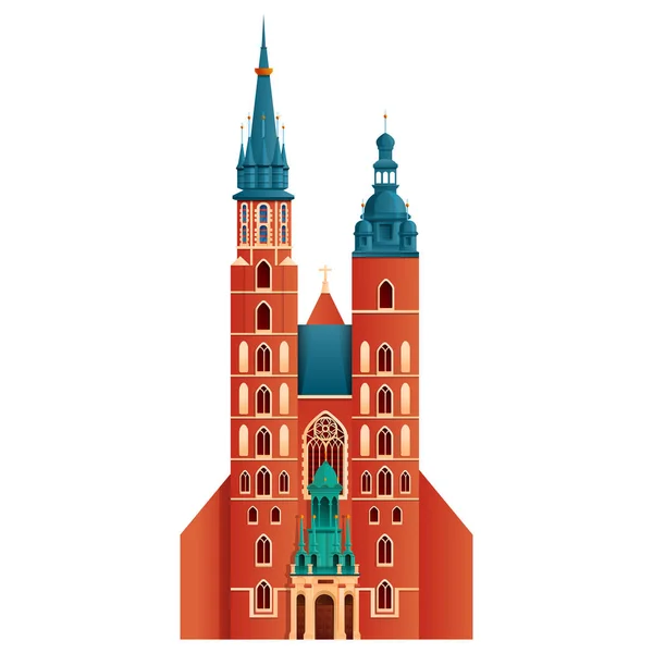 Bazylika Najświętszej Marii Panny punkt orientacyjny Krakowa w Polsce, wektor illu — Wektor stockowy