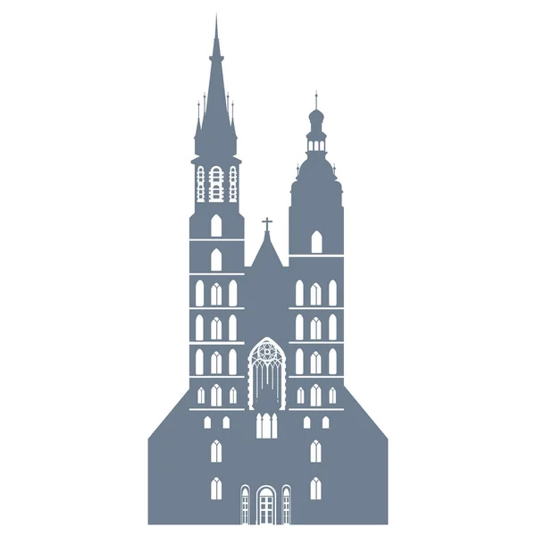 Silhuett av basilikan St Mary i Krakow i Polen, vect — Stock vektor