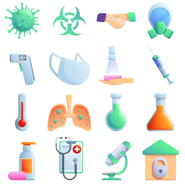 Hastalık ve virüs temalı karikatür simgeleri, vektör illüstrasyonu