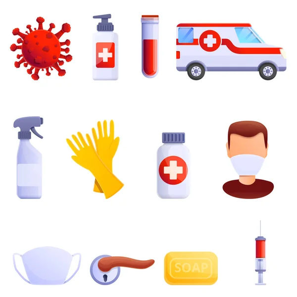 Hastalık ve virüs temalı karikatür simgeleri, vektör illüstrasyonu