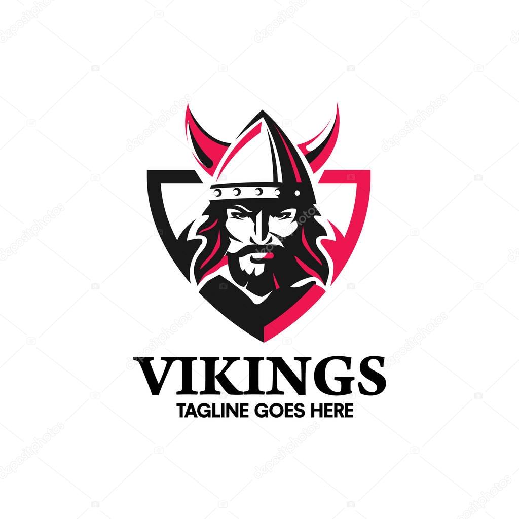 Creative Viking head warrior with a horned helmet, a symbol of strength, Viking warrior with shield logo design
