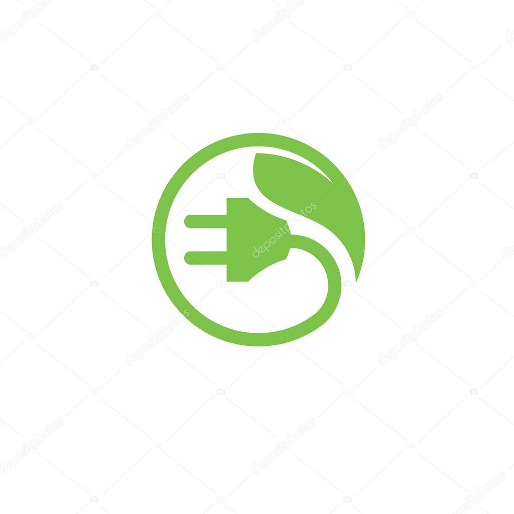 Green energy Electrical plug, Eco Energy power Logo circle abstract design vector template
