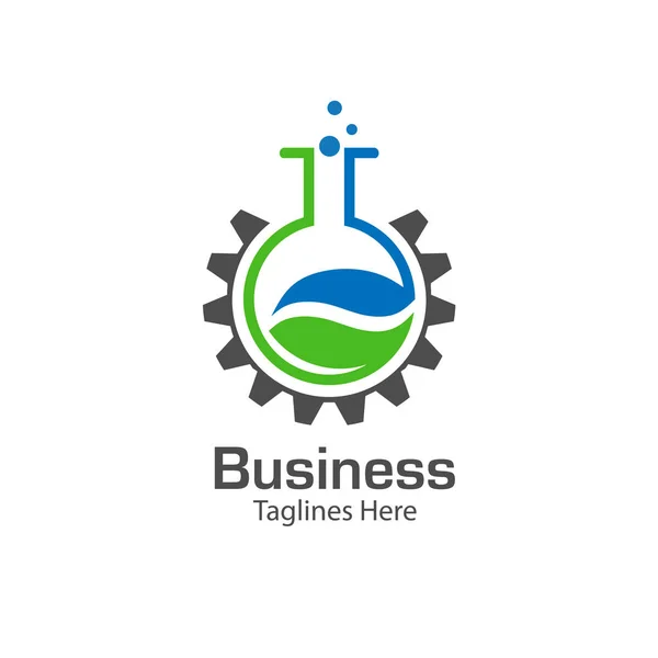 Lab logo met blad en versnelling symbool — Stockvector