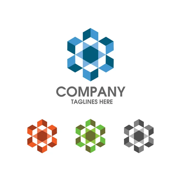 Hexagon box színes logo — Stock Vector