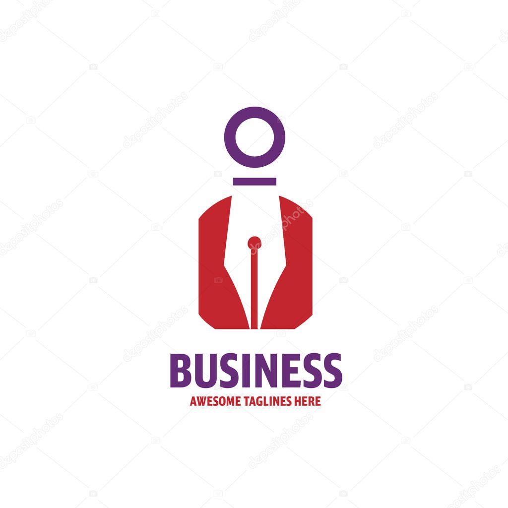 Creative pen and gentleman icon for writers publishers and schools, Pen Logo circle shape design vector template, Law Legal Lawyer Copywriter Writer Stationary Logotype concept icon