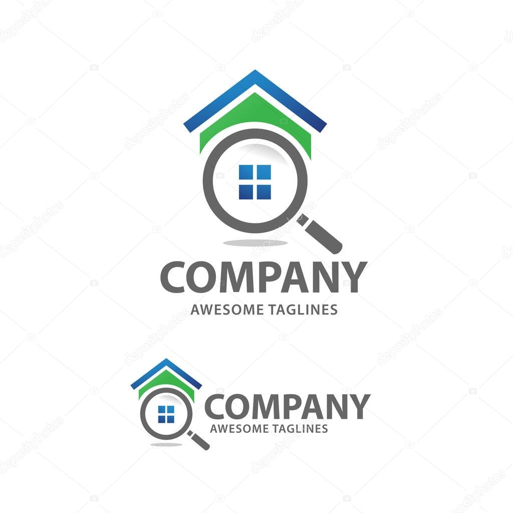 House search logo vector, searching for a house concepts, House with Magnifier, Icon for real estate renovation