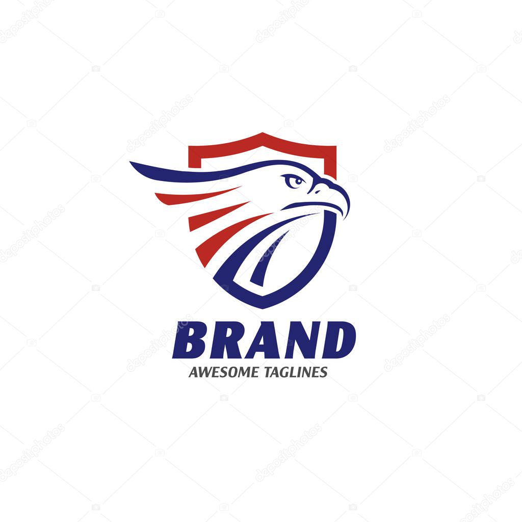 Eagle heads with shields logo, creative falcon head logotype with shield, eagle head illustration
