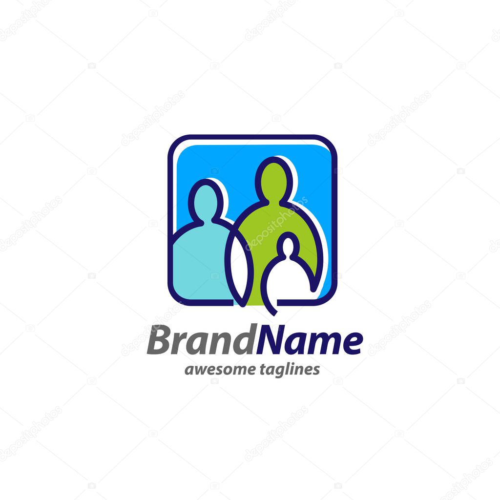 Creative simple Family logo concept, simple family icon logo, simple figures dad, mom and child used for family practice, people logo, team, group, friendship, Vector Illustration