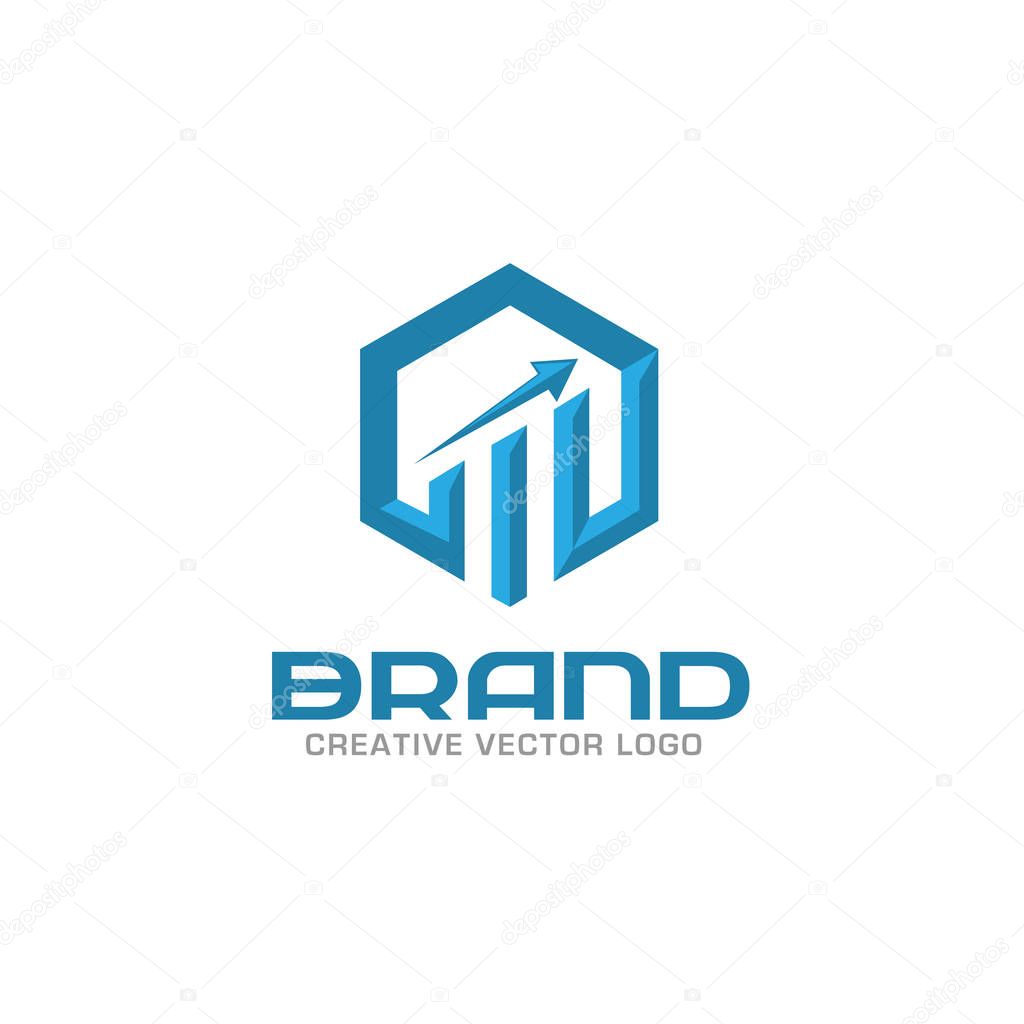 Business finance logo. Arrows and info graphic bar logo, vector logo concept. Business economic logo