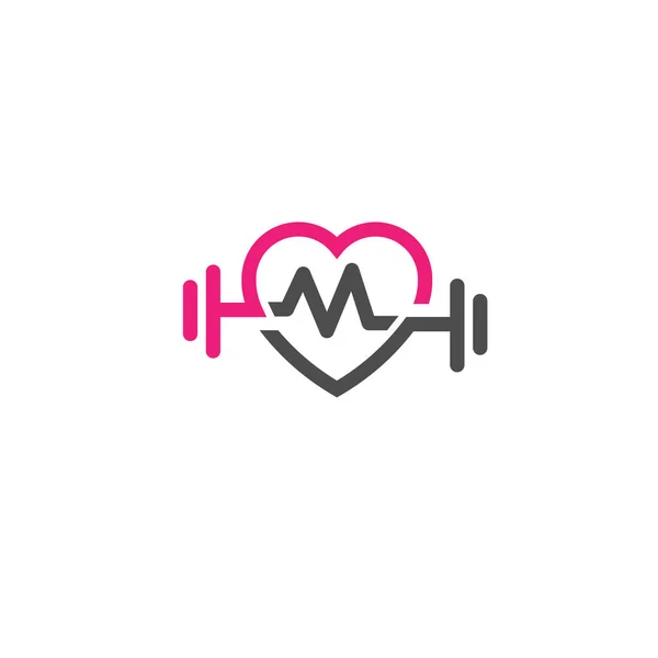 Letter M Love fit met Pulse logo vector — Stockvector