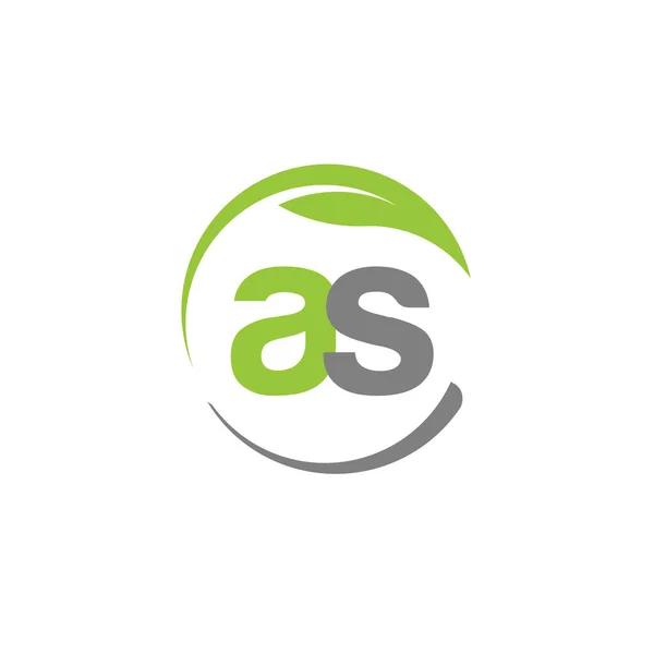 Carta creativa AS con el logotipo de la hoja verde círculo — Vector de stock