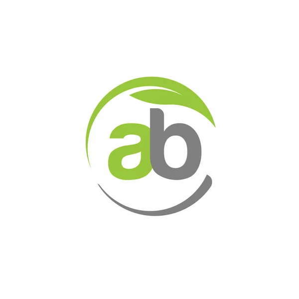 Lettre créative AB avec logo feuille verte cercle — Image vectorielle