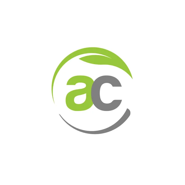Lettre créative AC avec logo feuille verte cercle — Image vectorielle