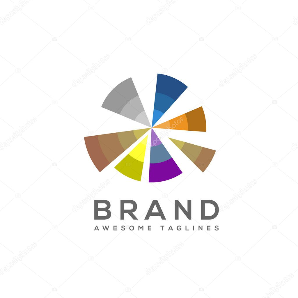 Abstract circle business company logo. Corporate circle rainbow color identity design element. Color circle segments mix, round spectrum logotype idea. Multi color art palette,