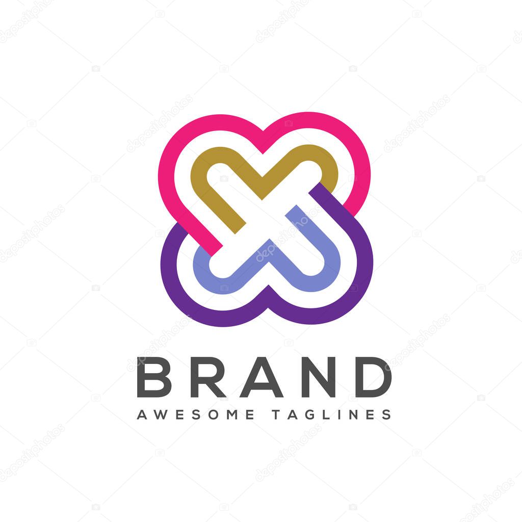 Double heart logo, twin love logo,Two crossed hearts logo. Simple love lines romantic logo.Concept for family, pregnancy, wedding or romantic design