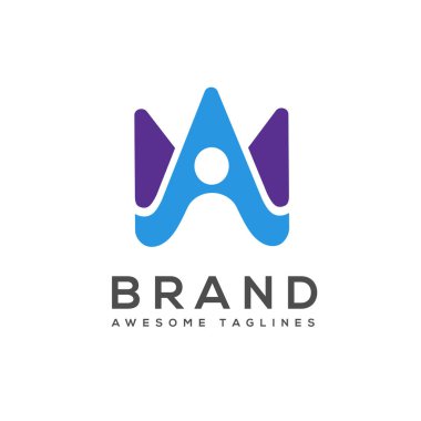 A yaratıcı harfi veya W soyut insan logolu 