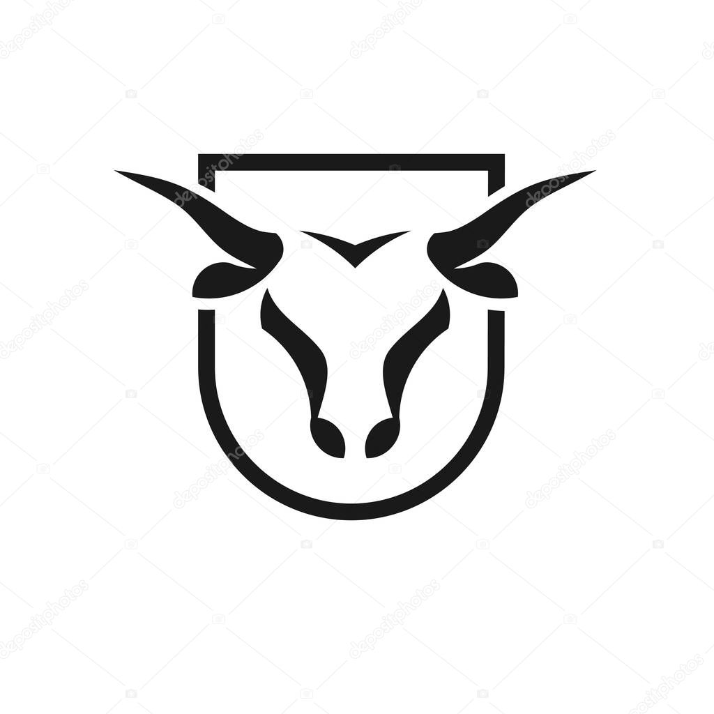 Bull head black shield vector logo concept illustration, Buffalo head logo,Taurus head  black shield logo.  bull Animal logo sign