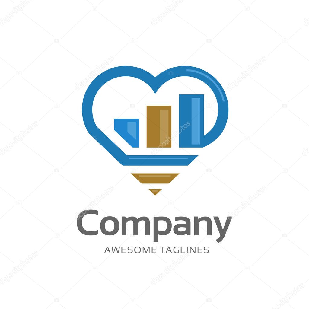 grow business chart and love logo vector, love finance chart sign logo vector illustration vector, business chart graph love logo