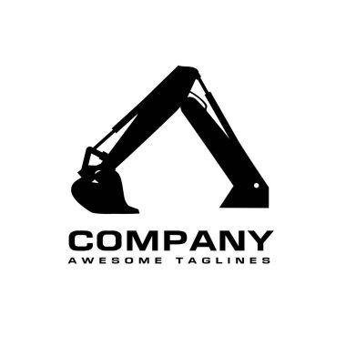 Ekskavatör inşaat makine logosu, hidrolik madencilik Ekskavatör vektör logosu. Ağır inşaat ekipmanları simgesiyle boom kepçe ve kova. İnşaat teknik kazma kum çakıl veya toprak için