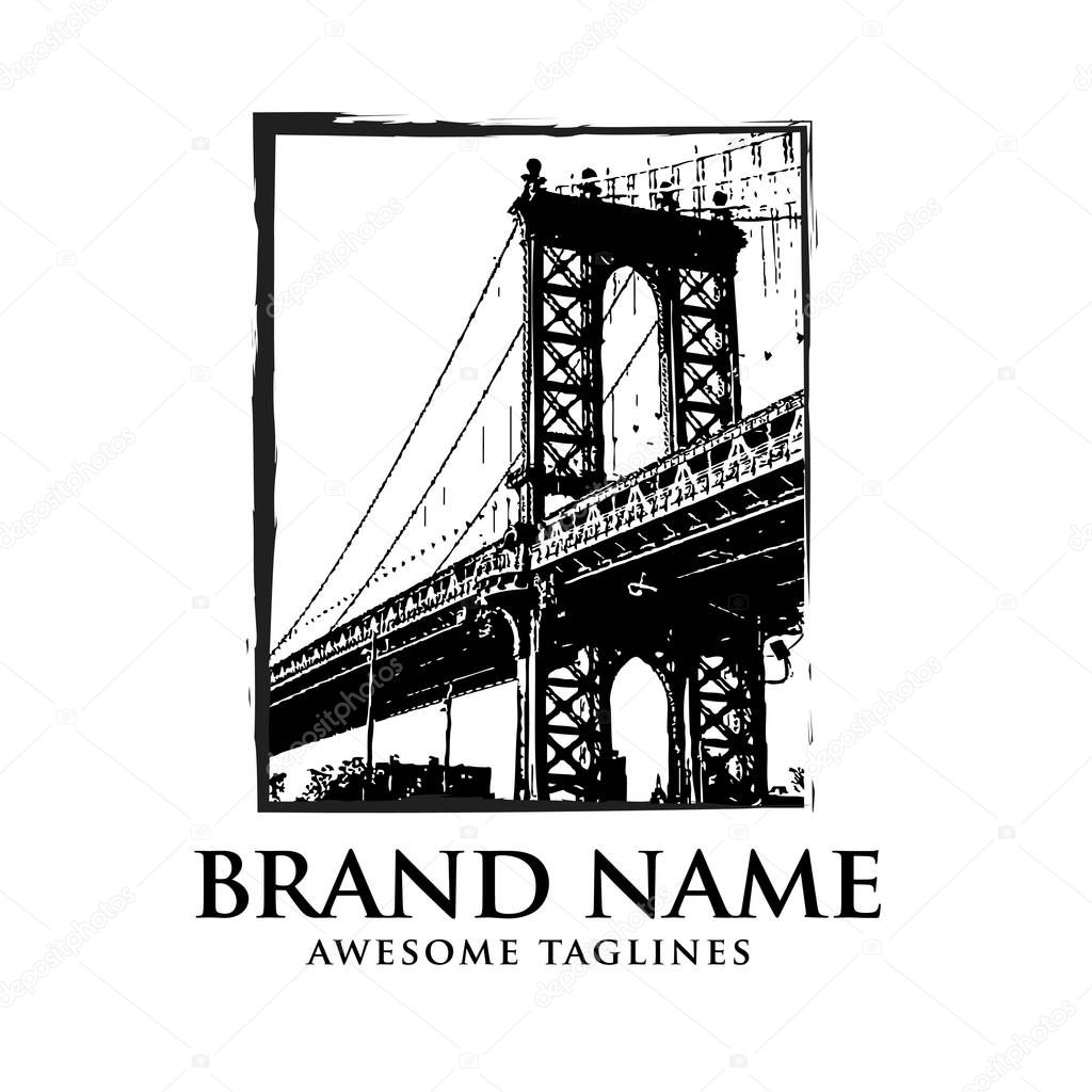 Brooklyn bridge silhouette logo design,illustration in style of flat design on the theme of Brooklyn,T-shirt print design. Brooklyn bridge New York city 
