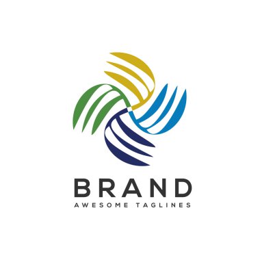 yel değirmeni vektör renk logo tasarım şablonu, dalga büküm renk logo simge, sarmal işareti, twist sembolü, vektör çizim