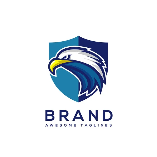 Cabeza Águila Con Logo Escudo Plantilla Hawk Mascota Gráfico Insignia — Vector de stock