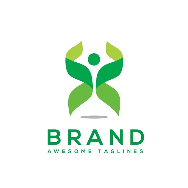 Ekoloji Fitness Sağlık Vektör Yeşil Yaprak Soyut Insanların Sağlık Logo — Stok Vektör