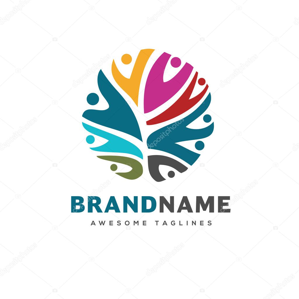 People community colorful logo template. Teamwork community symbol. Social logo. Partnership people  logo concept