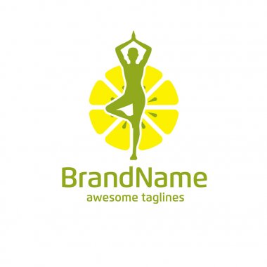 Yoga ve limon logo kavramı. Uyum Insignia tasarım. Sağlık Merkezi illüstrasyon. Yoga sağlık diyet logosu, limon sağlık diyet logosu