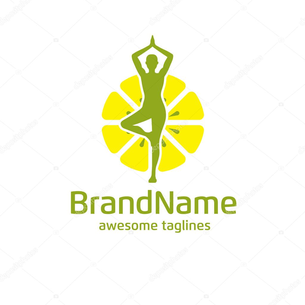 Yoga and lemon logo concept. Harmony insignia design. Wellness center illustration. yoga health diet logo, health lemon diet logo