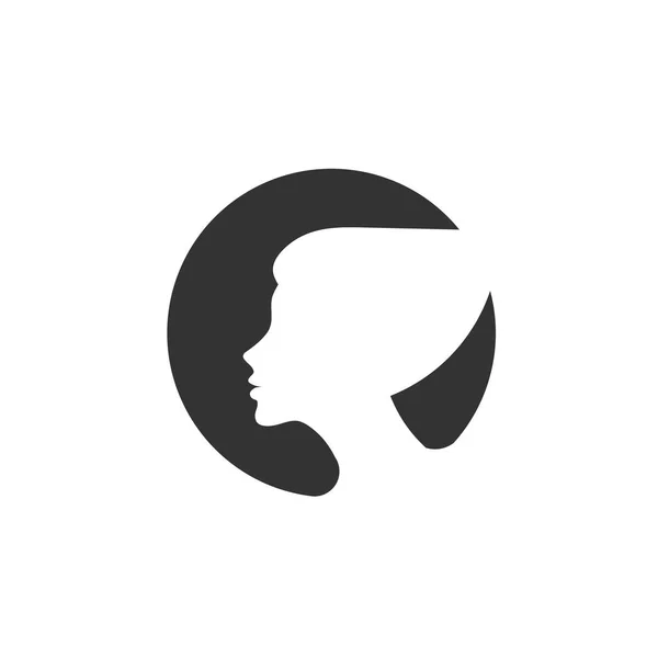 Hezká Tvář Silueta Krásná Žena Vektorové Logo Vítr Dlouhé Vlasy — Stockový vektor