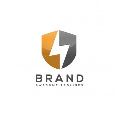 Şimşek kalkanı logosu, ışıklandırma kalkanı logosu, flaş güç kalkanı logosu, flaş güvenlik logosu