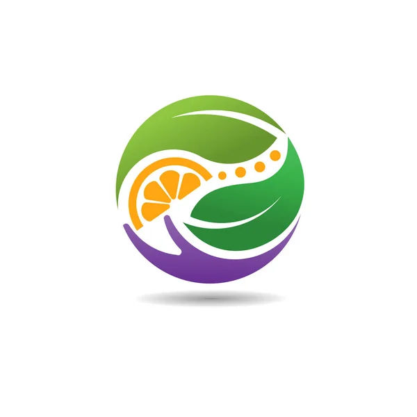Φύλλα Καρπός Και Χέρι Λογότυπο Έννοια Φύση Λογότυπο Κύκλο Φροντίδα — Διανυσματικό Αρχείο