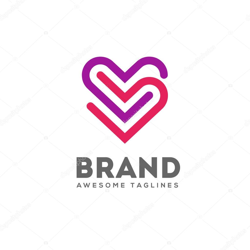 Double heart logo, twin love logo,Two crossed hearts logo. Simple love lines romantic logo.Concept for family, pregnancy, wedding or romantic design