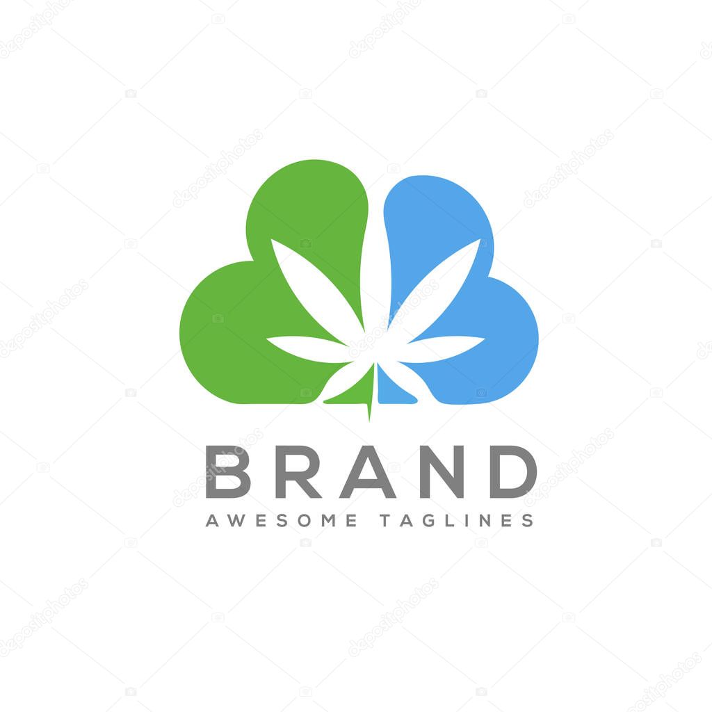 Cloud Medical cannabis marijuana , leaf and clouds cannabis logo, marijuana medical logo concept