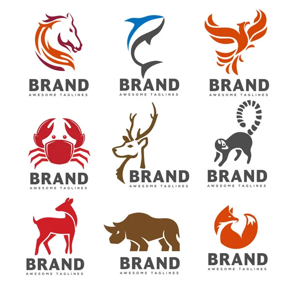Mejor Colección Logotipo Animal Sobre Fondo Blanco Emblema Animal Tropical — Vector de stock